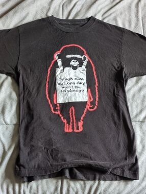 Black Short-Sleeve Graphic Tee with Red-Outlined Monkey